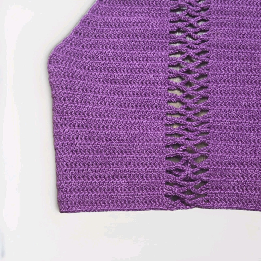 Handmade Crochet Halter Top Purple Knit Crop Top Boho Hippie Festival Backless - Picture 3 of 6